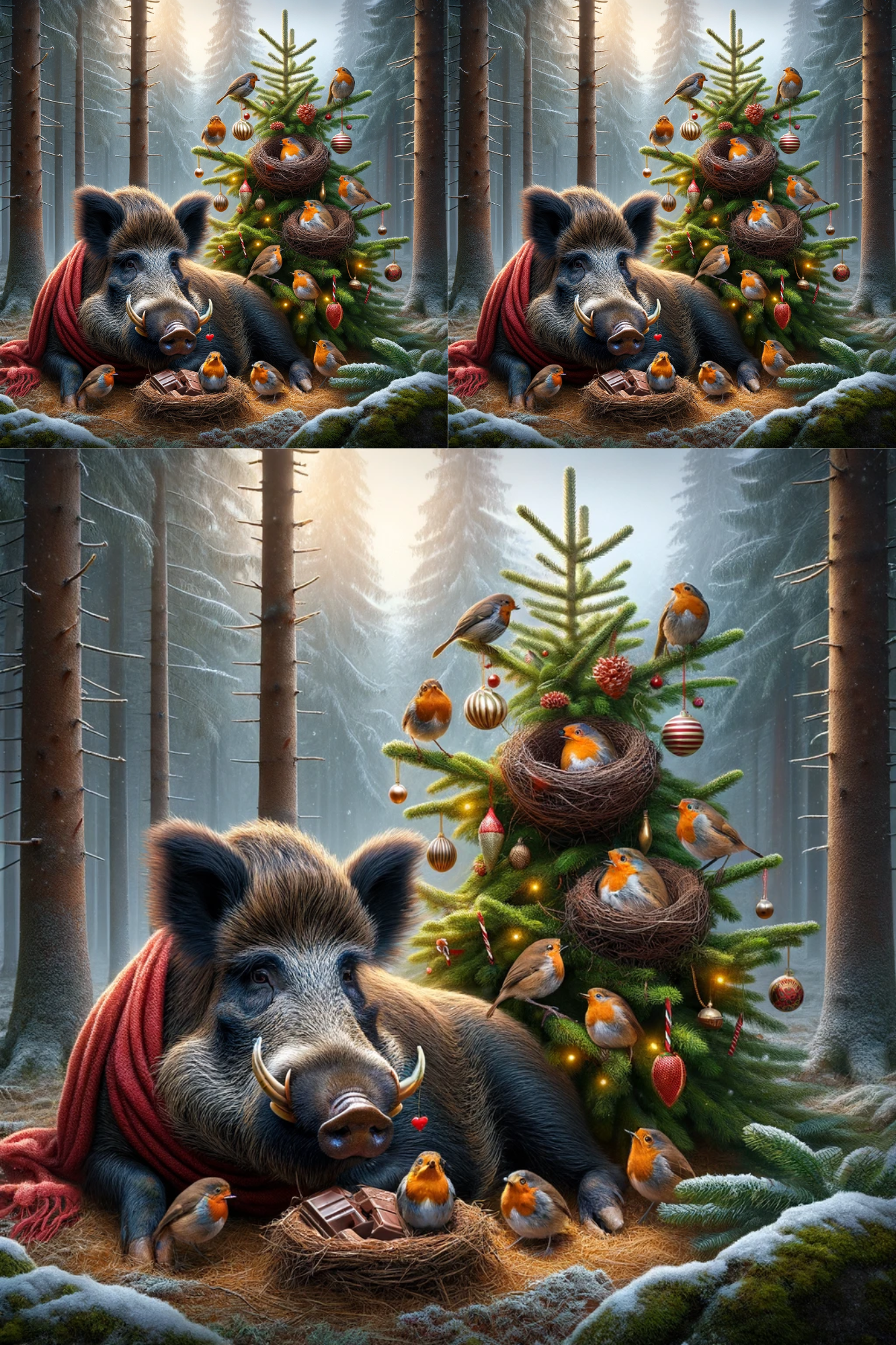 Sticker Sheet / Greeting Card – Robins and Boars Christmas Cat No. 277