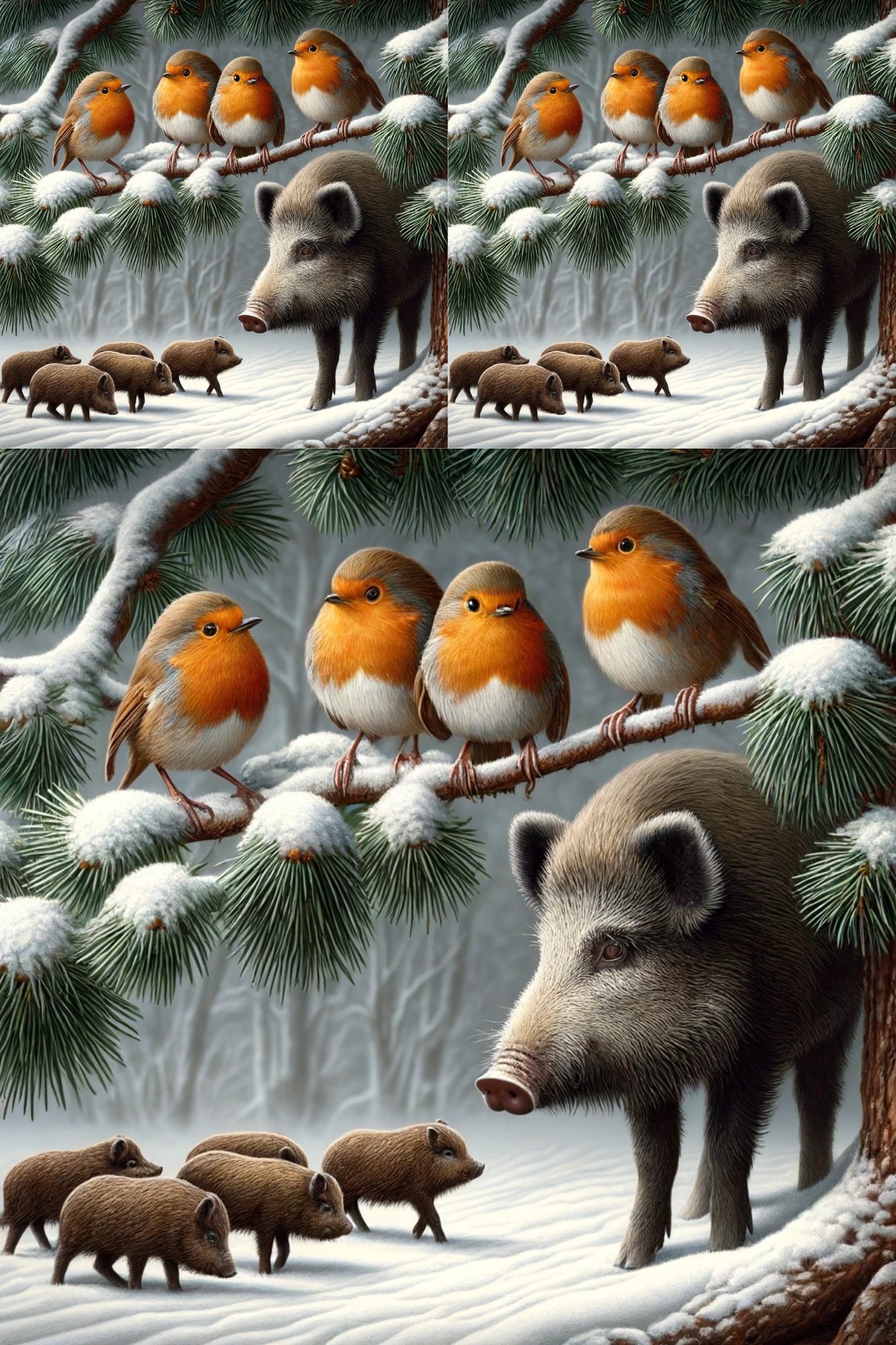 Sticker Sheet / Greeting Card – Robins and Boars in Winter Cat. No. 278