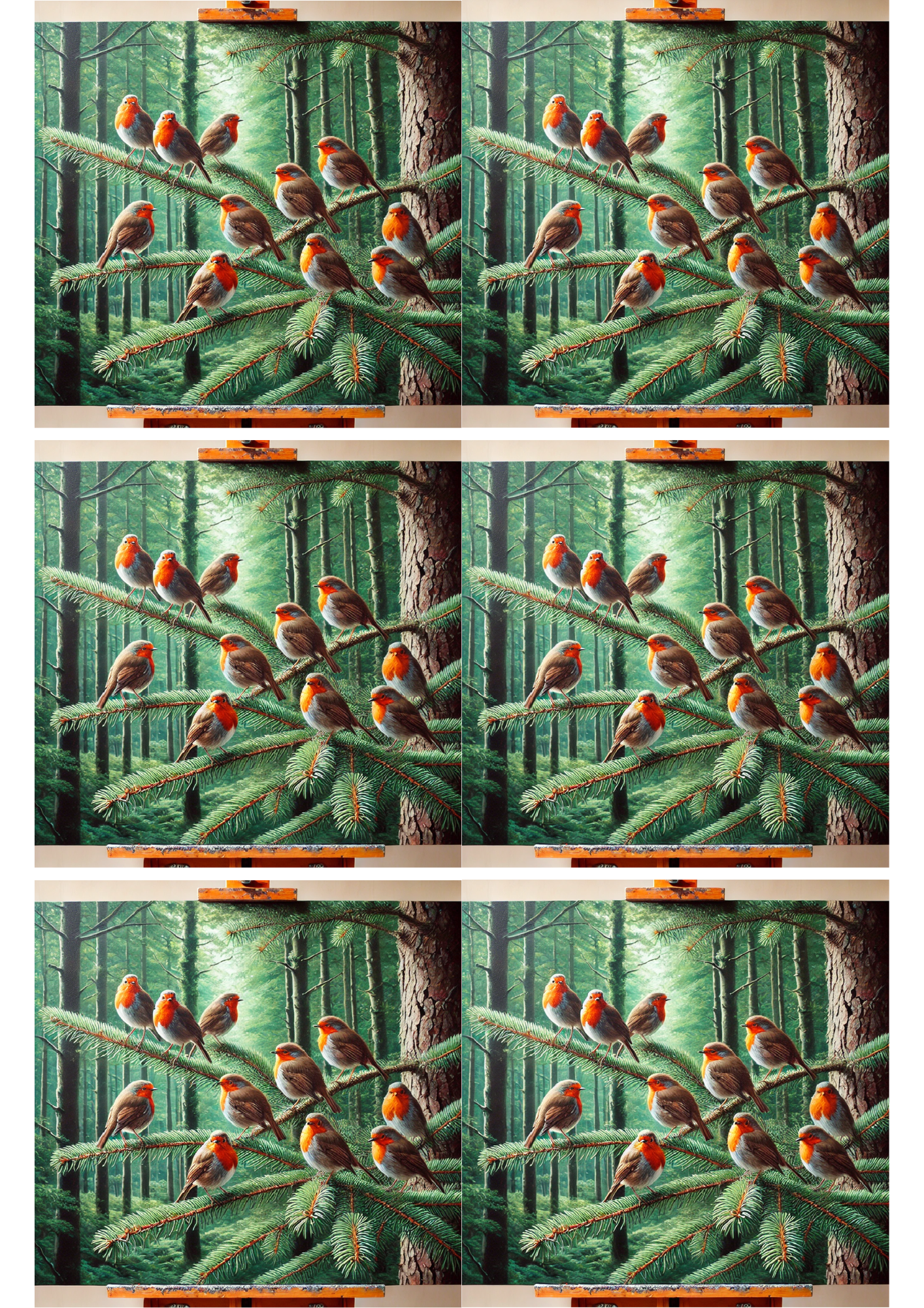 Sticker Sheet / Greeting Card – Robins On Pine Tree Collage Cat. No. 2375