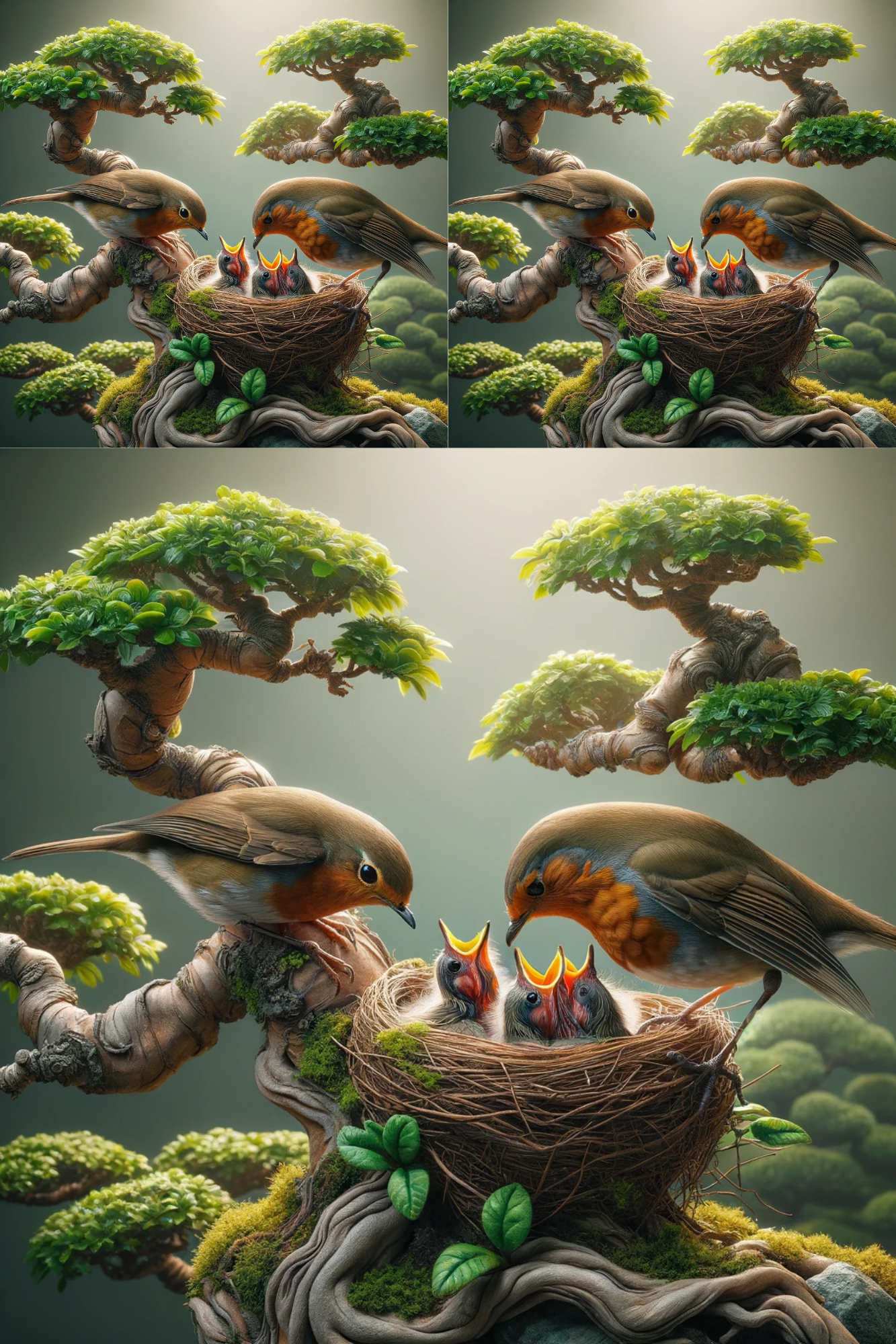 Sticker Sheet / Greeting Card – Robins on a Bonzai Tree Cat. No. 282