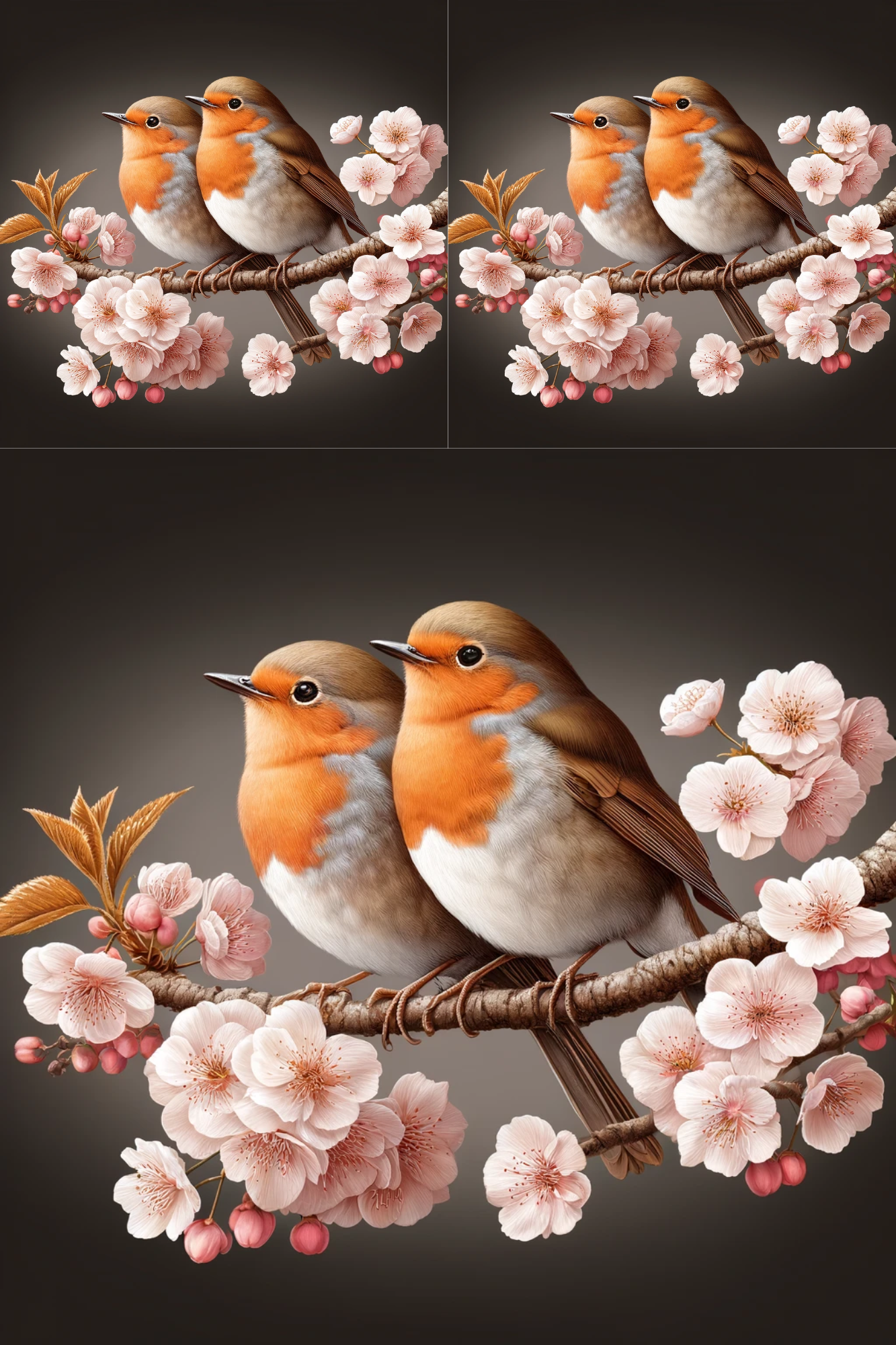 Sticker Sheet / Greeting Card – Robins on Cherry Cat No. 283