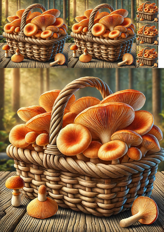 Sticker Sheet – Rice Mushrooms In Basket Collage Cat. No. 1228