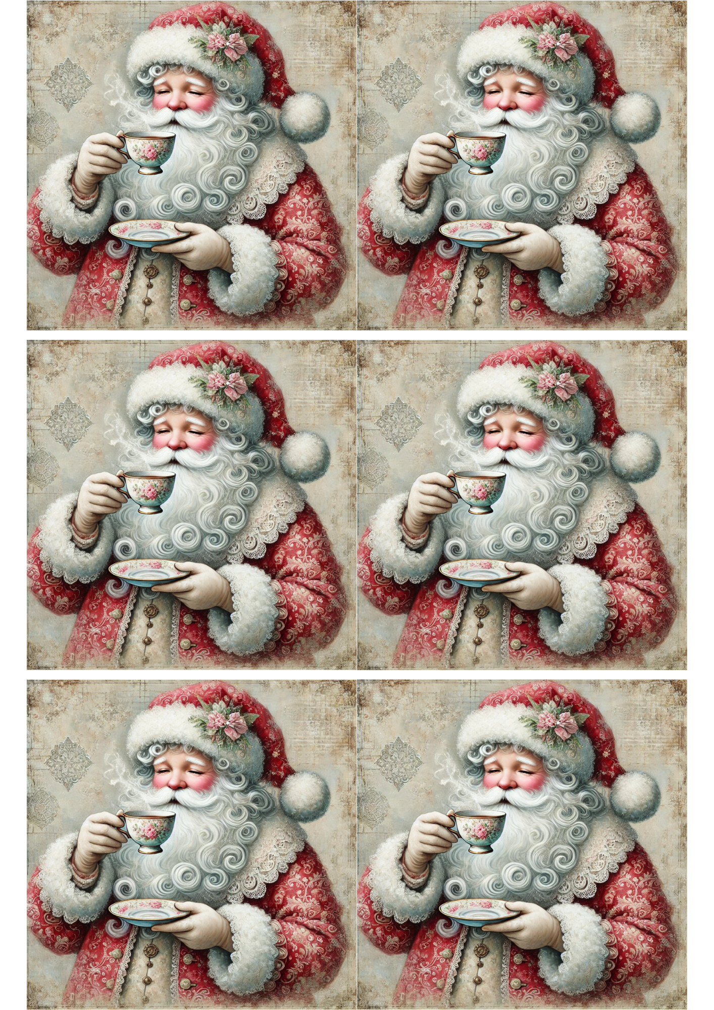 Sticker Sheet / Greeting Card – Santa Claus Drinks Tea Collage Cat. No. 2409