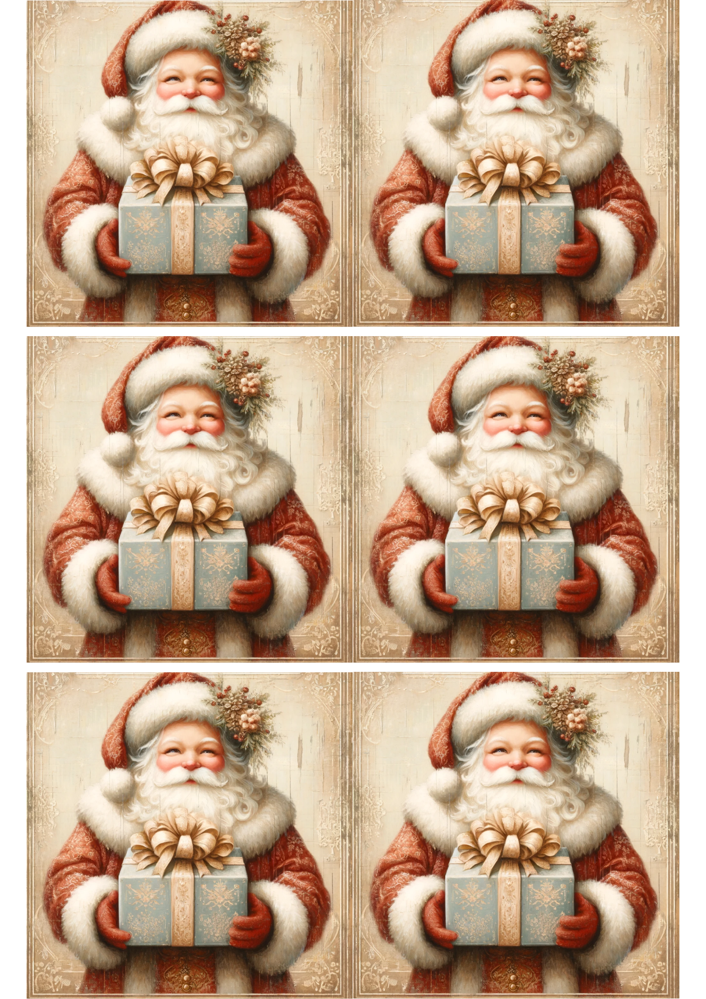 Sticker Sheet / Greeting Card – Santa Claus Holds a Gift Collage Cat. No. 2411