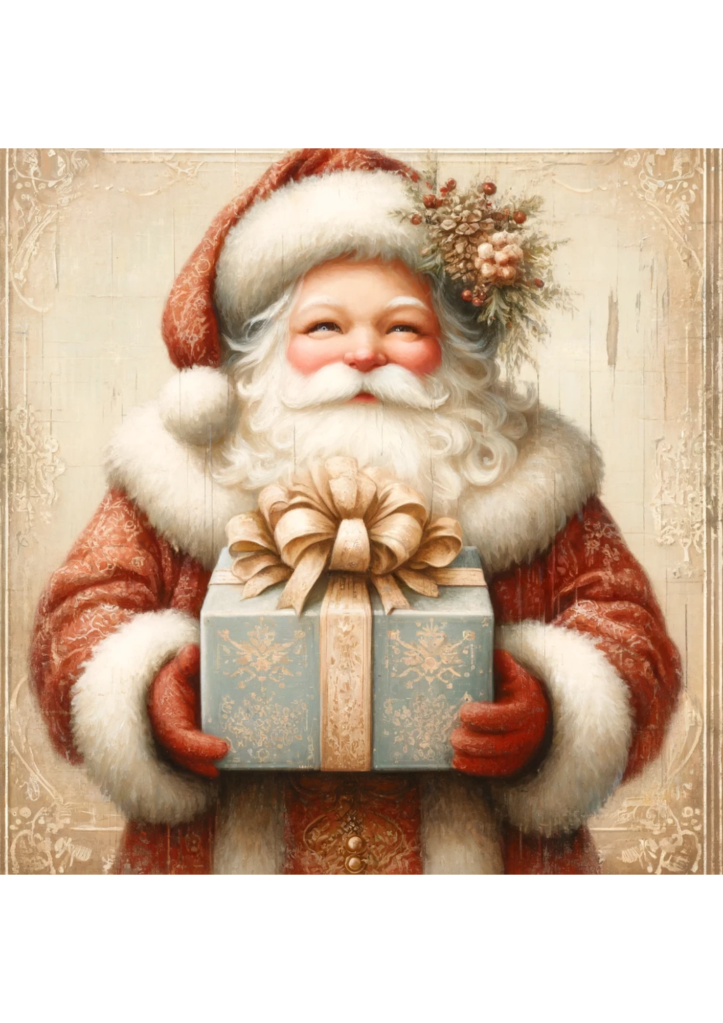 Sticker Sheet / Greeting Card – Santa Claus Holds a Gift Full Cat. No. 2412