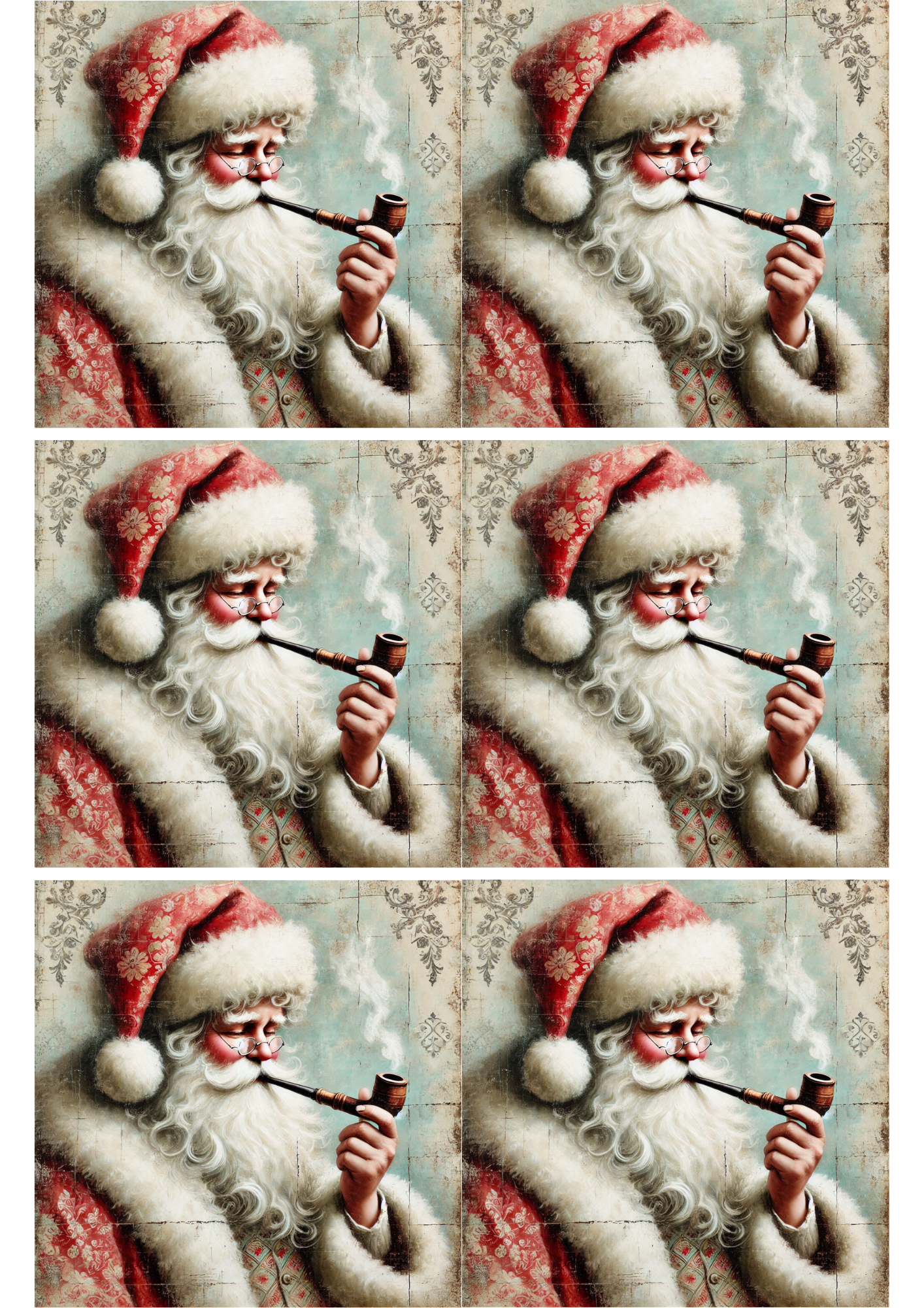 Sticker Sheet / Greeting Card – Santa Claus With Pipe Collage Cat. No. 2413