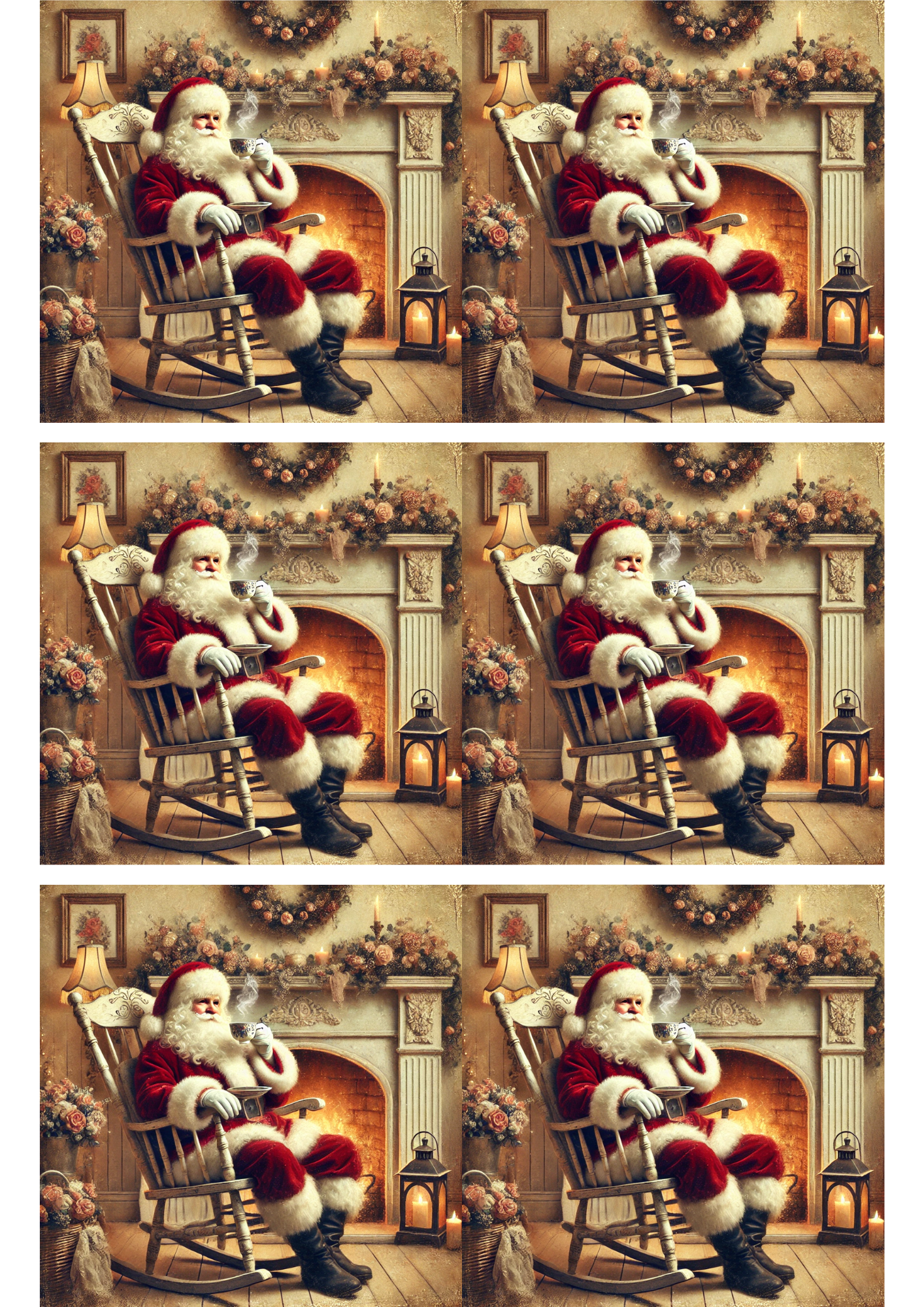 Sticker Sheet / Greeting Card – Santa Claus Drinks Tea Collage Cat. No. 2891