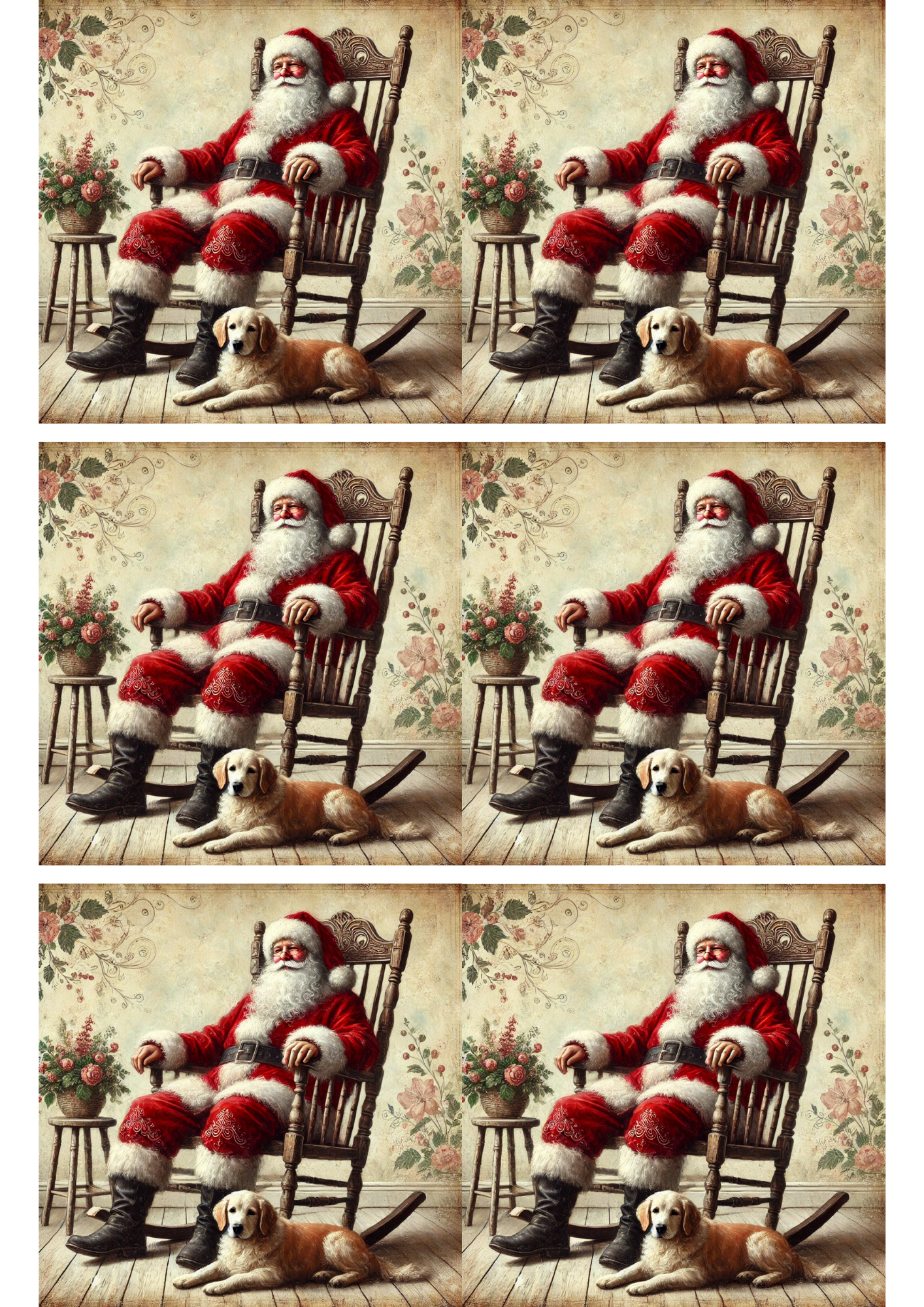 Sticker Sheet / Greeting Card – Santa Claus In Rocking Chair Collage Cat. No. 2893