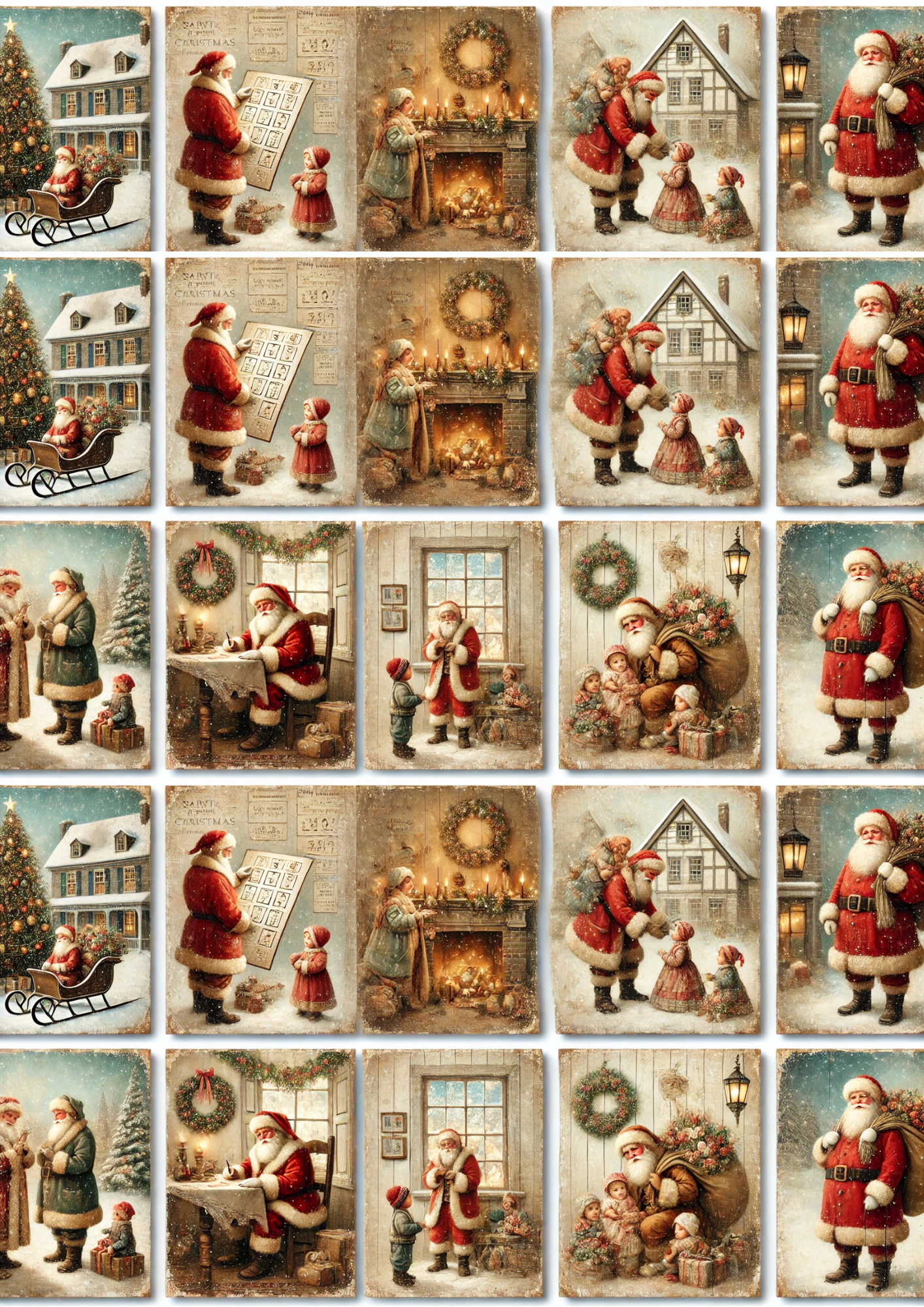 Sticker Sheet / Greeting Card – Santa Claus Scenes Collage Cat. No. 3147