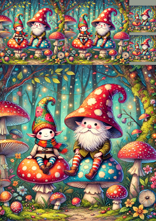 Sticker Sheet Gnomes on Mushrooms Collage Cat. No. 1232