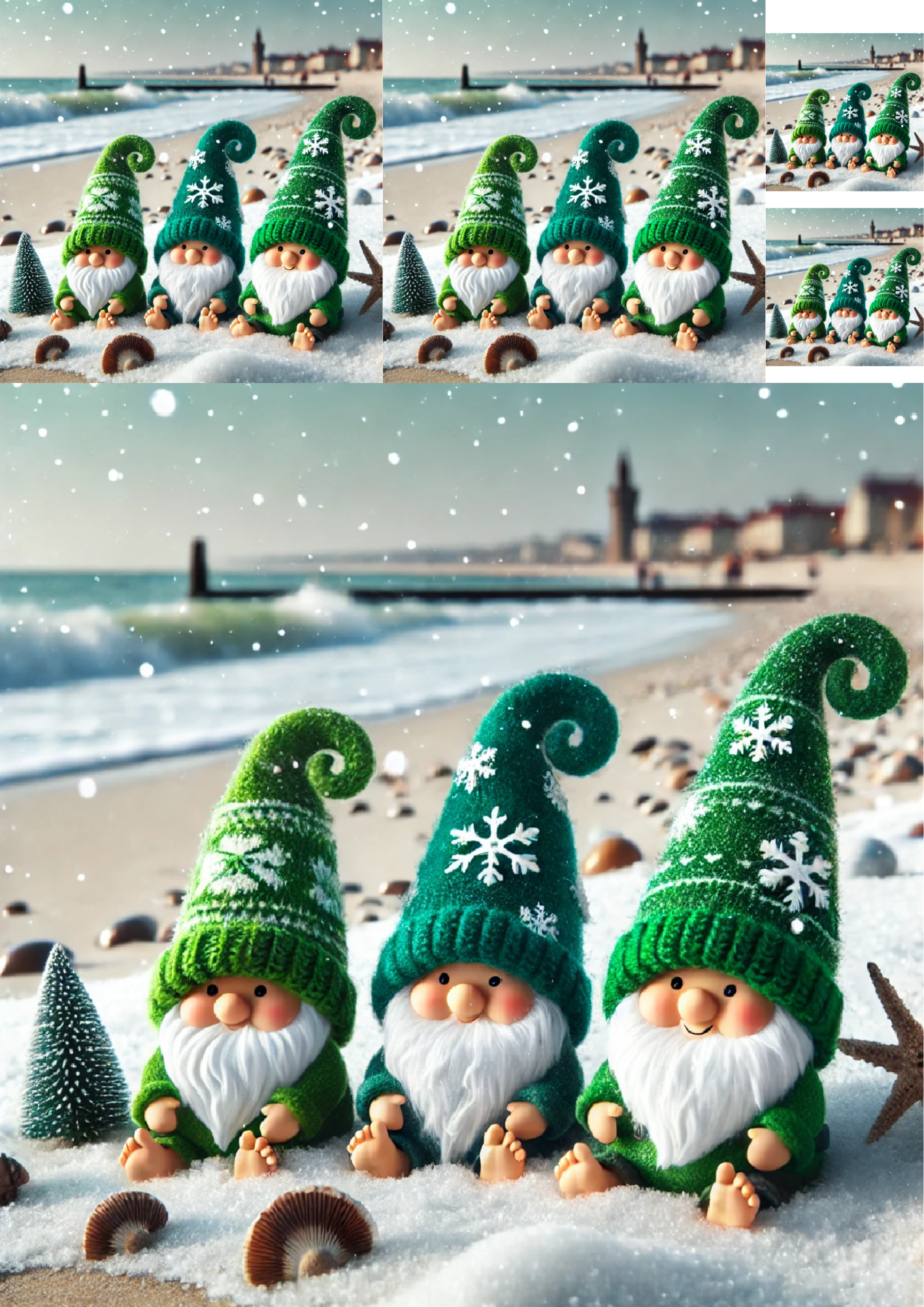 Sticker Sheet / Greeting Card – Gnomes By The Sea In Winter Collage Cat. No. 1459