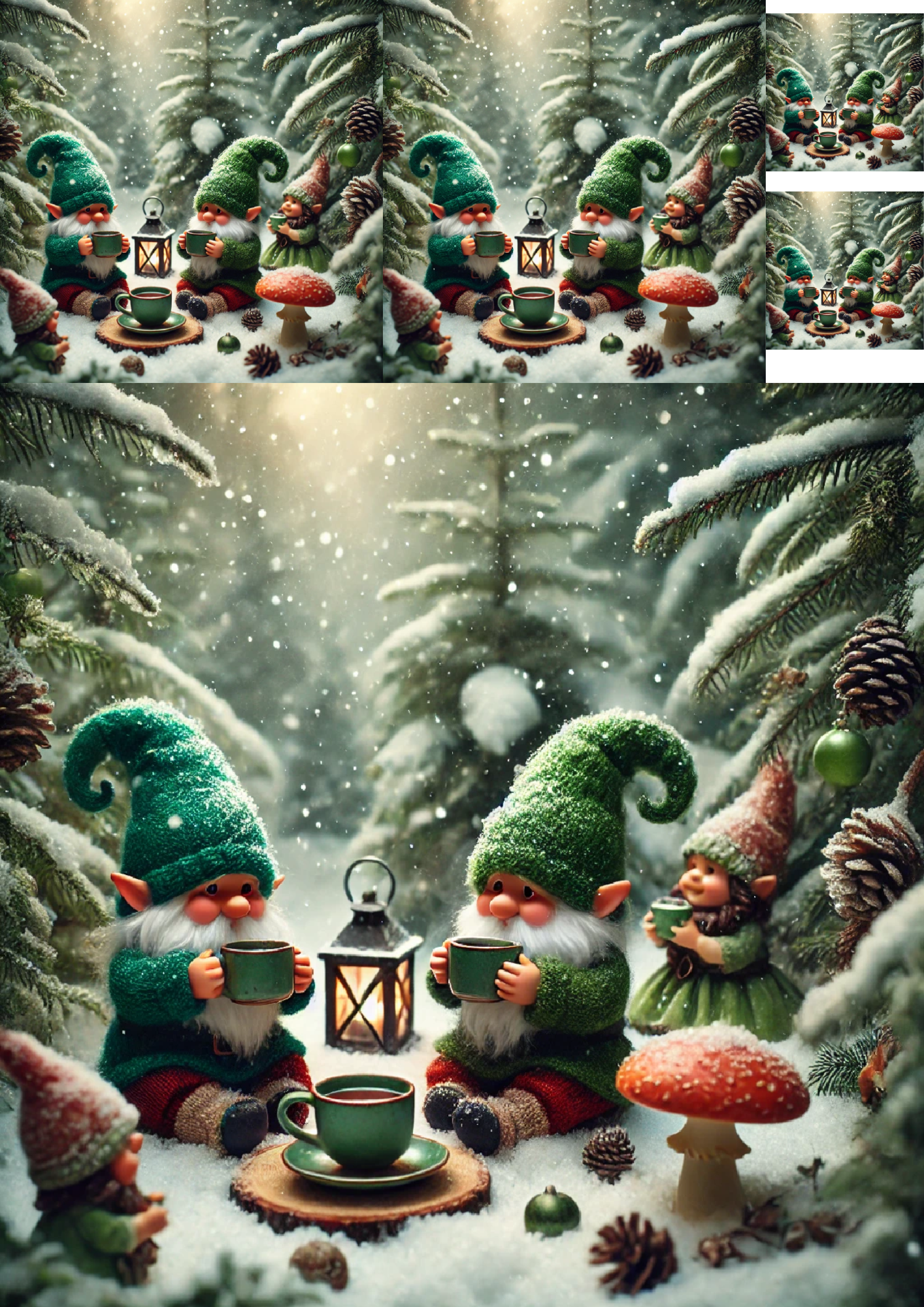 Sticker Sheet / Greeting Card – Gnomes Drink Tea Collage Cat. No. 1463