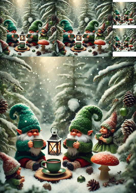 Sticker Sheet Gnomes Drink Tea Collage Cat. No. 1463