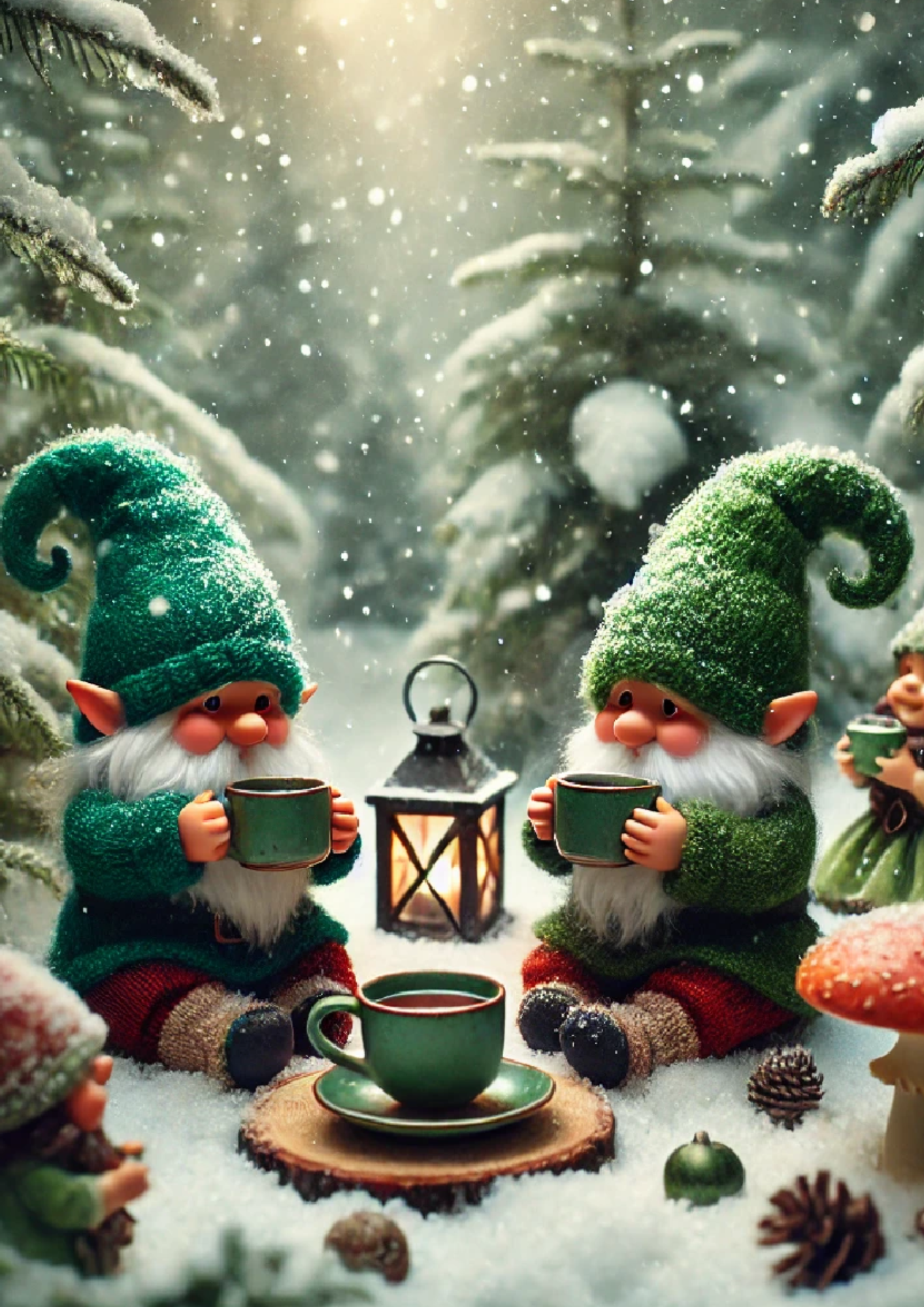 Sticker Sheet / Greeting Card – Gnomes Drink Tea Full Cat. No. 1464