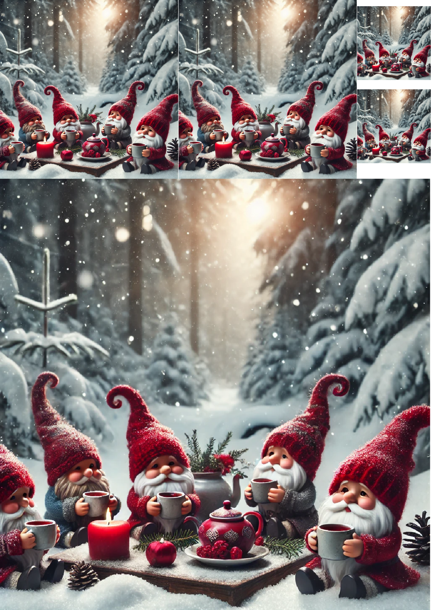 Sticker Sheet / Greeting Card – Gnomes Drink Tea 2 Collage Cat. No. 1465