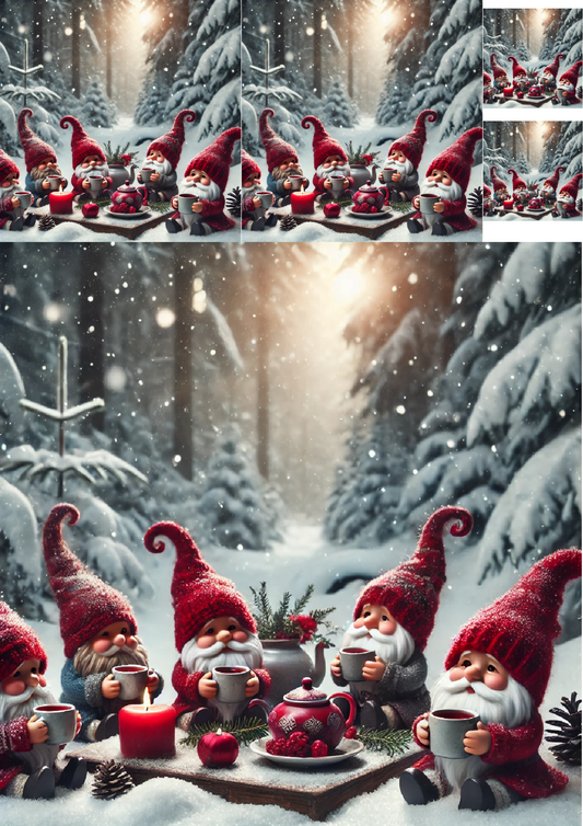 Sticker Sheet Gnomes Drink Tea 2 Collage Cat. No. 1465