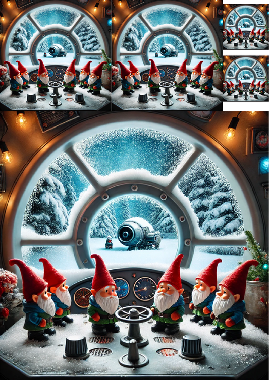 Sticker Sheet Gnomes In Spaceship Collage Cat. No. 1469