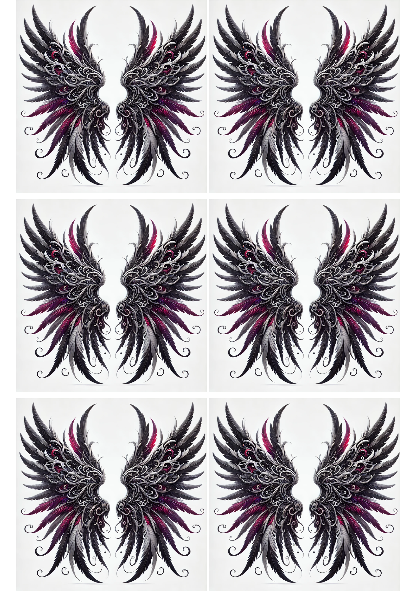 Sticker Sheet – Angel Wings With Red Elements In Gothic Style Collage Cat. No. 2395