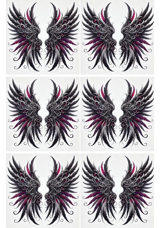 Sticker Sheet – Angel Wings With Red Elements In Gothic Style Collage Cat. No. 2395