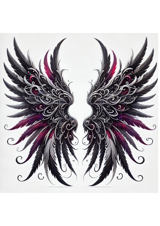 Sticker Sheet – Angel Wings With Red Elements In Gothic Style Full Cat. No. 2396