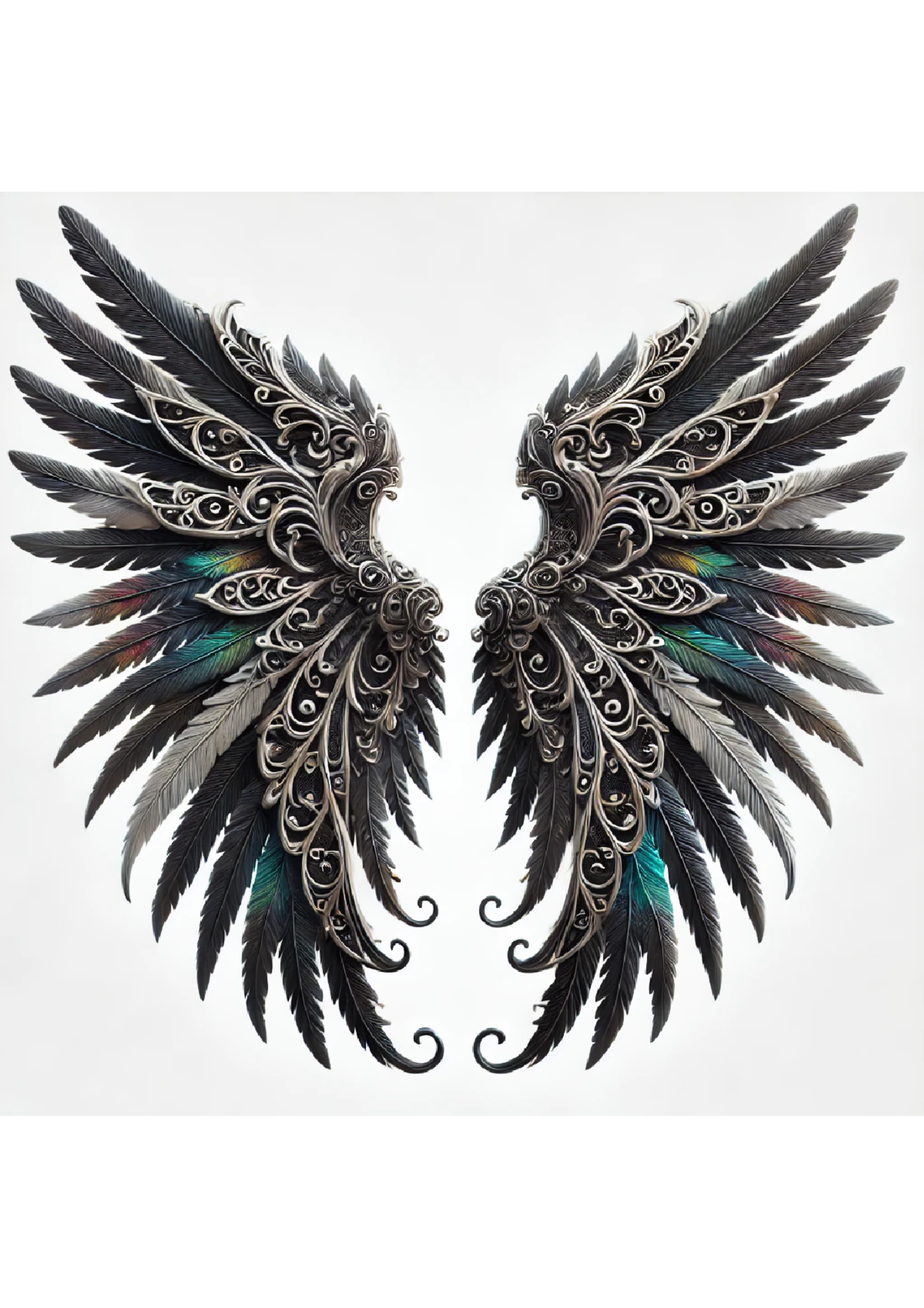 Sticker Sheet / Greeting Card – Angel Wings With Blue Elements In Gothic Style Full Cat. No. 2398