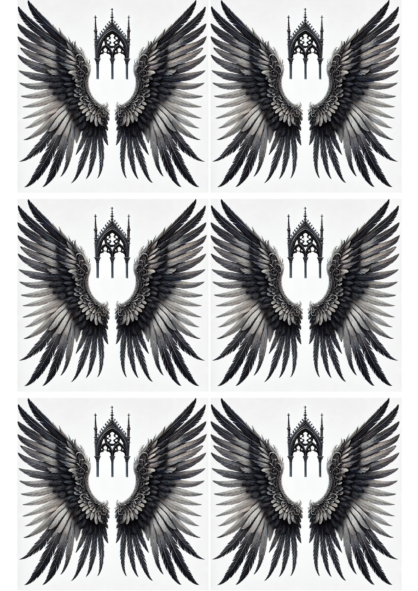 Sticker Sheet / Greeting Card – Angel Wings And Small Gothic Portico Collage Cat. No. 2401