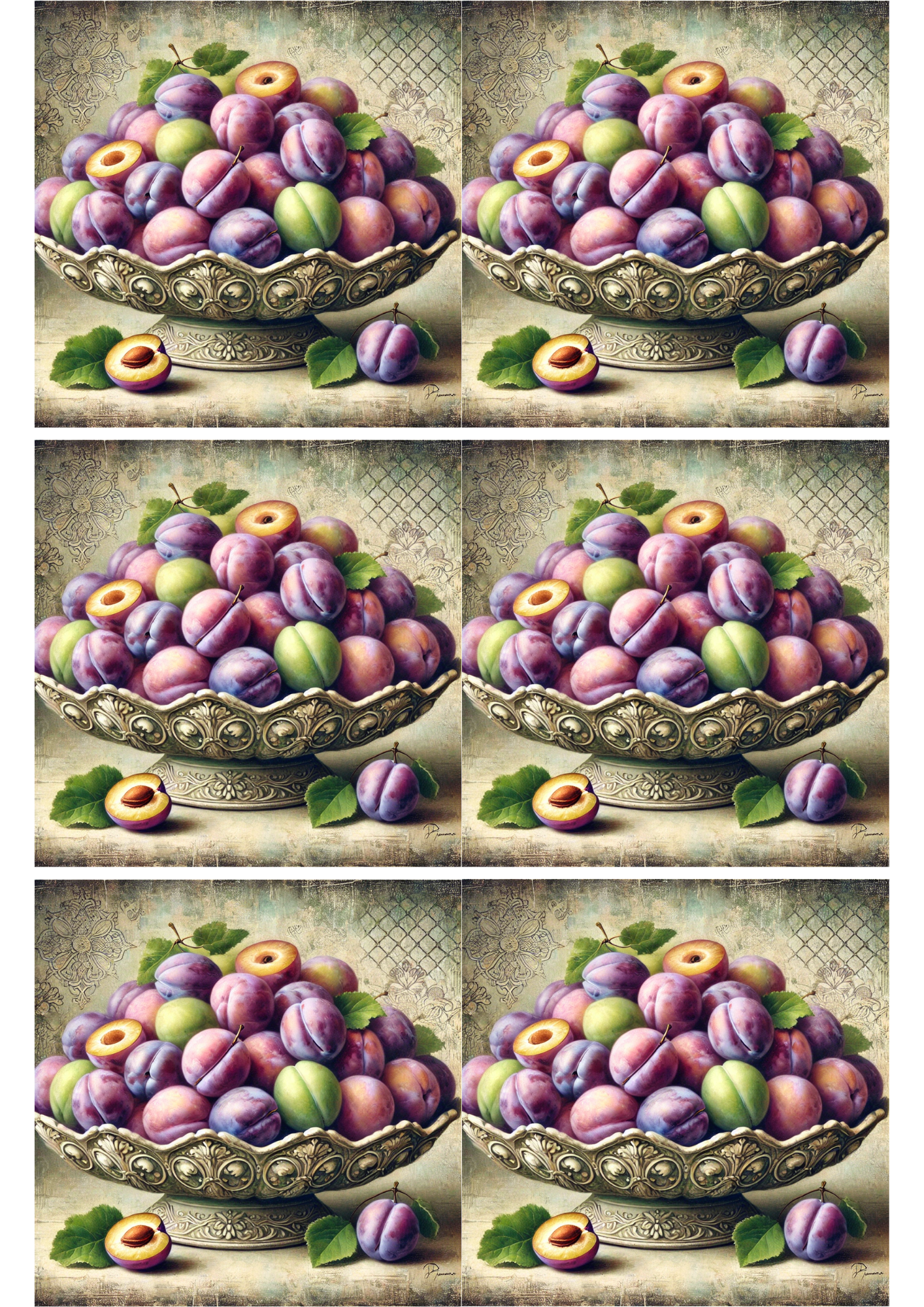 Sticker Sheet / Greeting Card – Plums On A Plate Collage Cat. No. 2449