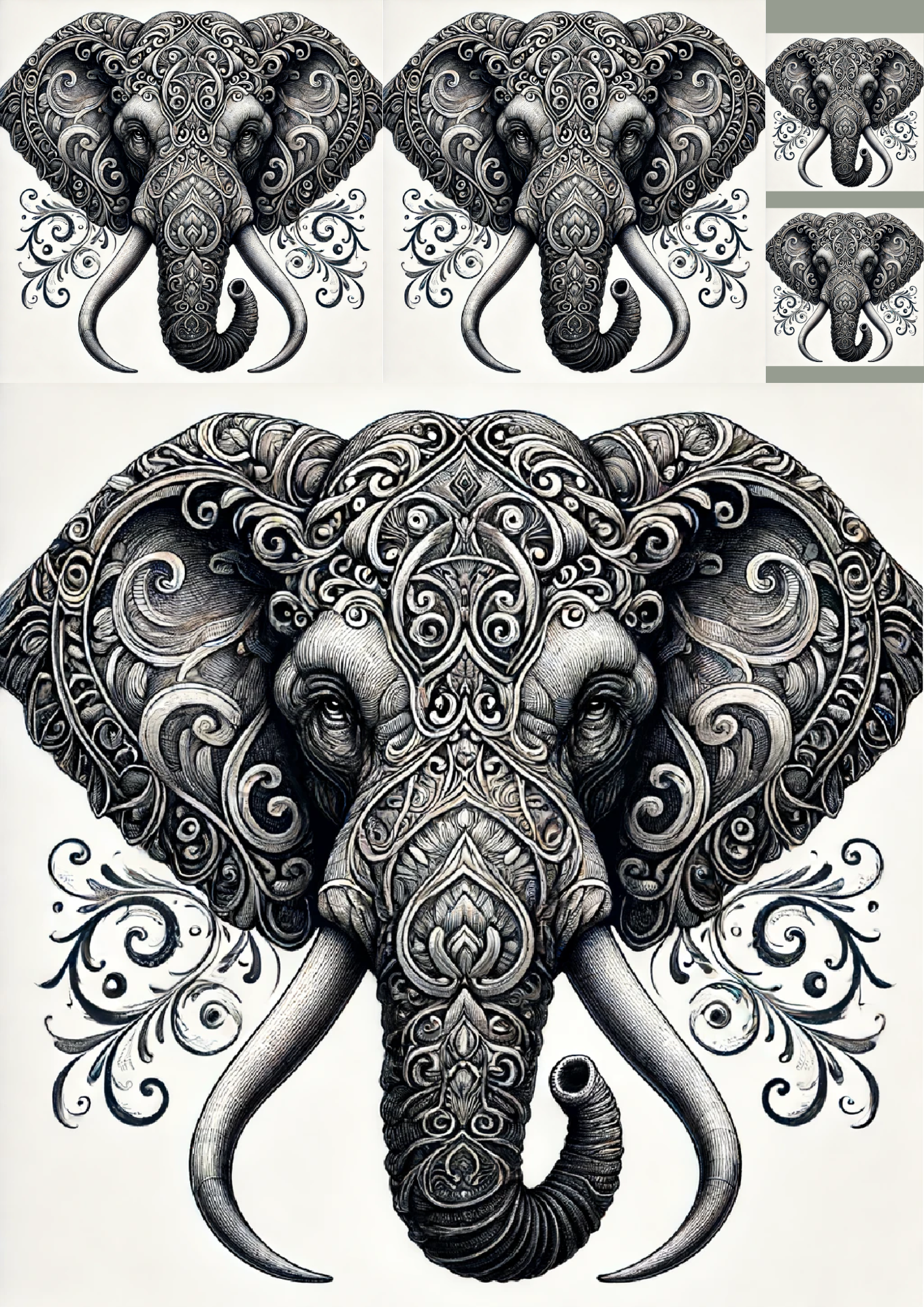 Sticker Sheet / Greeting Card – Elephant In Gothic Style Collage Cat. No. 1234