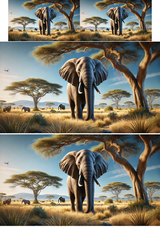 Stickerbogen Elefant auf der Savanne Collage Kat. Nr. 1238