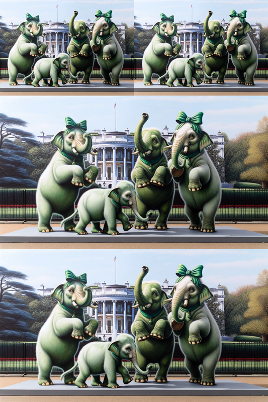 Sticker Sheet Elephants Dancing on the Background of the White House Collage Cat. No. 286