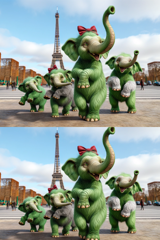 Sticker Sheet – Elephants Dancing On The Background Of The Eiffel Tower Collage Cat. No. 298