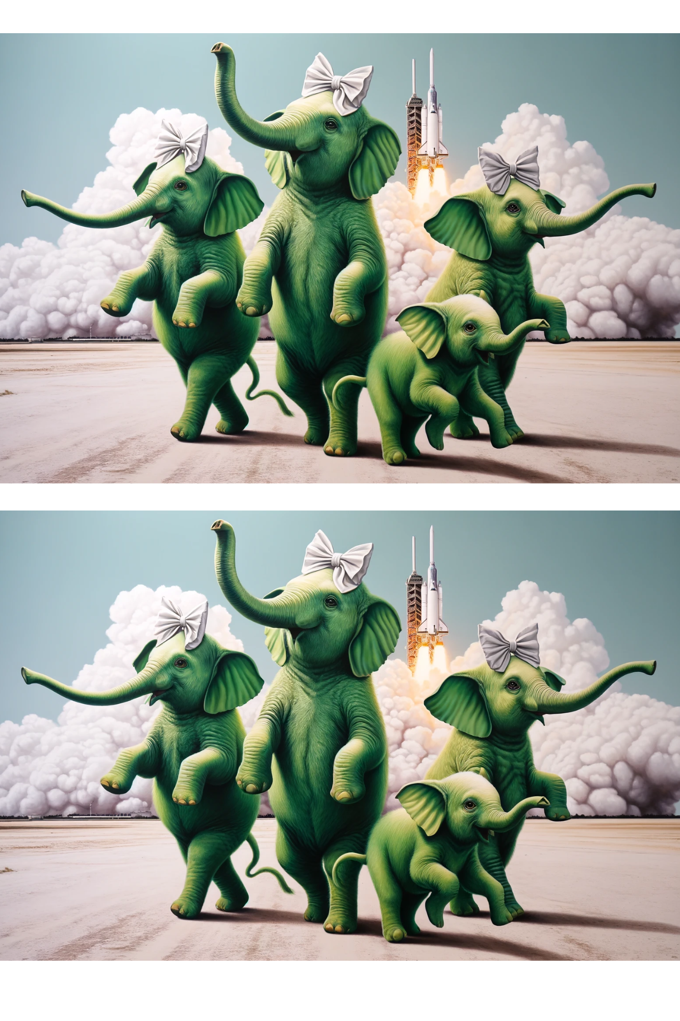 Sticker Sheet Elephants Against the Background of the Space Shuttle Launch Collage Cat. No. 303