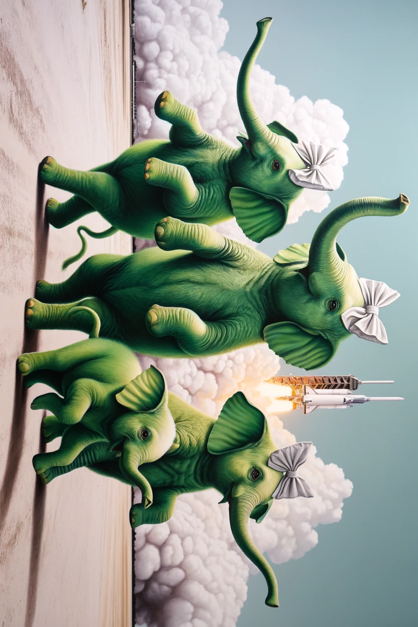 Sticker Sheet – Elephants On The Background Of The Space Shuttle Launch Full Cat No. 304