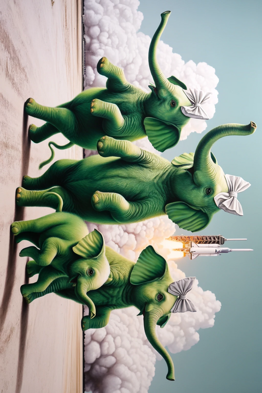 Sticker Sheet – Elephants On The Background Of The Space Shuttle Launch Full Cat No. 304