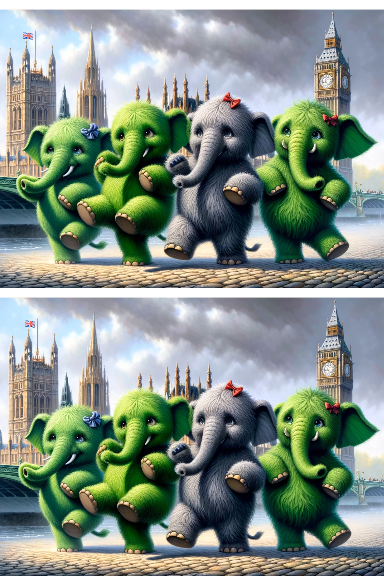 Sticker Sheet / Greeting Card – Elephants on the background of Big Ben Collage Cat. No. 307