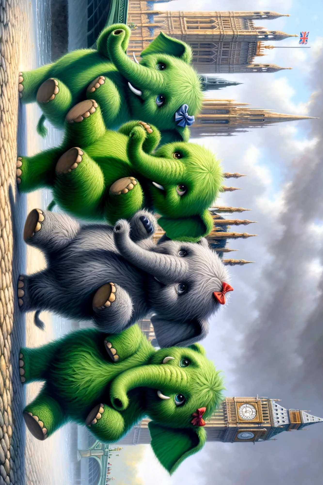 Sticker Sheet / Greeting Card – Elephants On The Background Of Big Ben Full Cat. No. 308