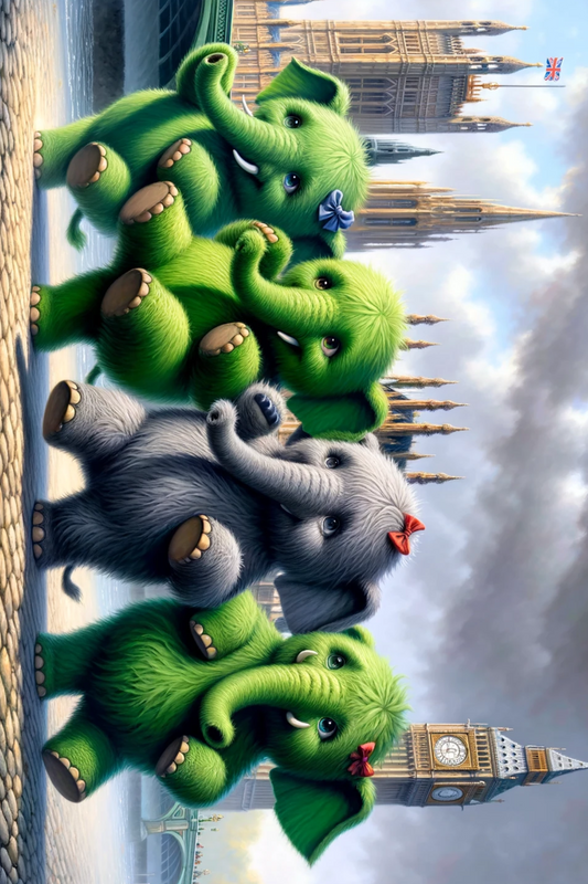 Klistremerkeark – Elefanter på bakgrunn av Big Ben, helkat. nr. 308