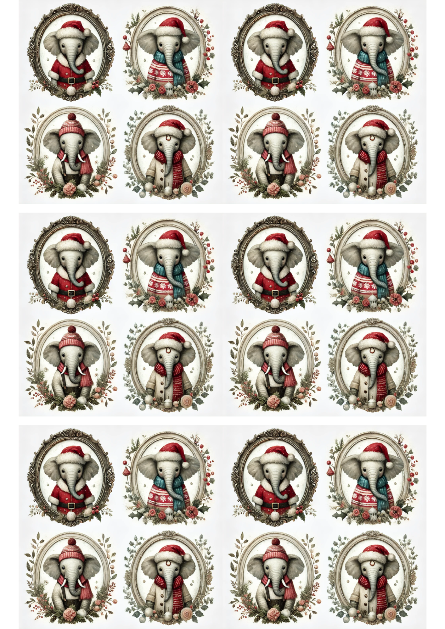 Sticker Sheet / Greeting Card – Elephants In Ovals Collage Cat. No. 3155