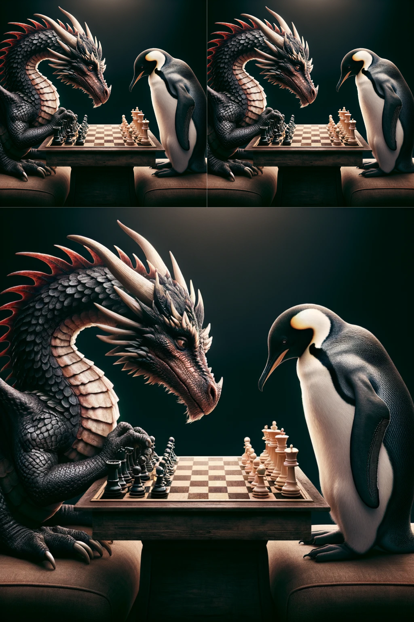 Sticker Sheet / Greeting Card – Dragon and Penguin Play Chess Cat. No. 324