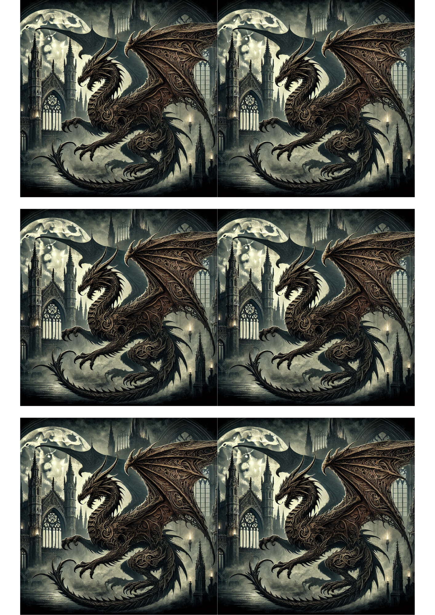 Sticker Sheet / Greeting Card – Welsh Dragon In Gothic Style Collage Cat. No. 1688