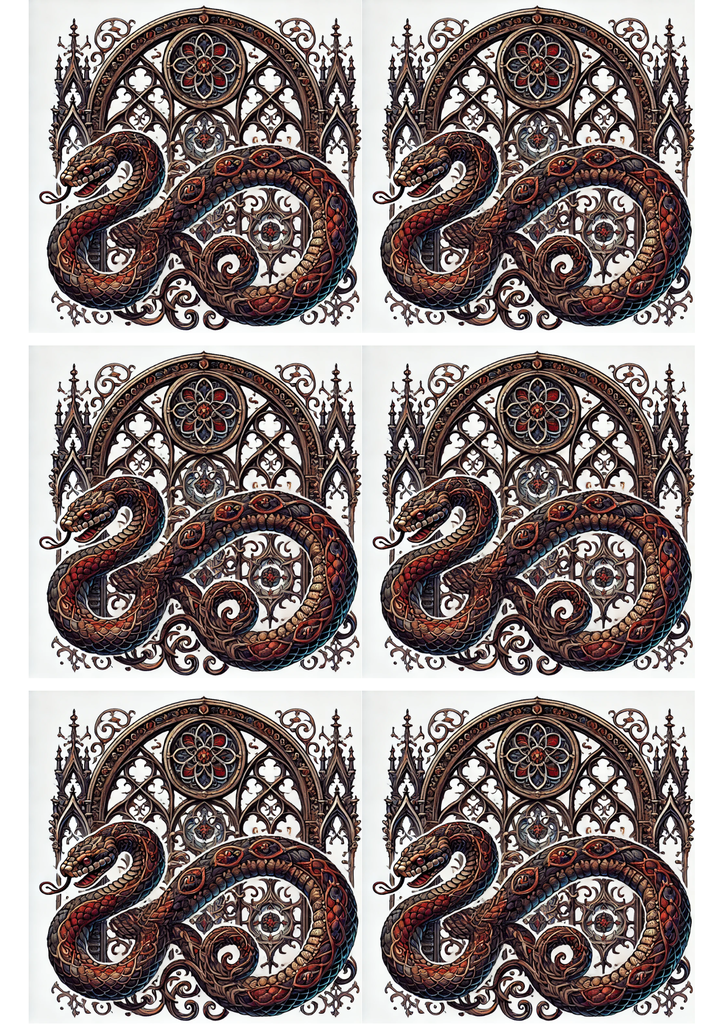 Sticker Sheet / Greeting Card – Snake In Gothic Style Collage Cat. No. 2459