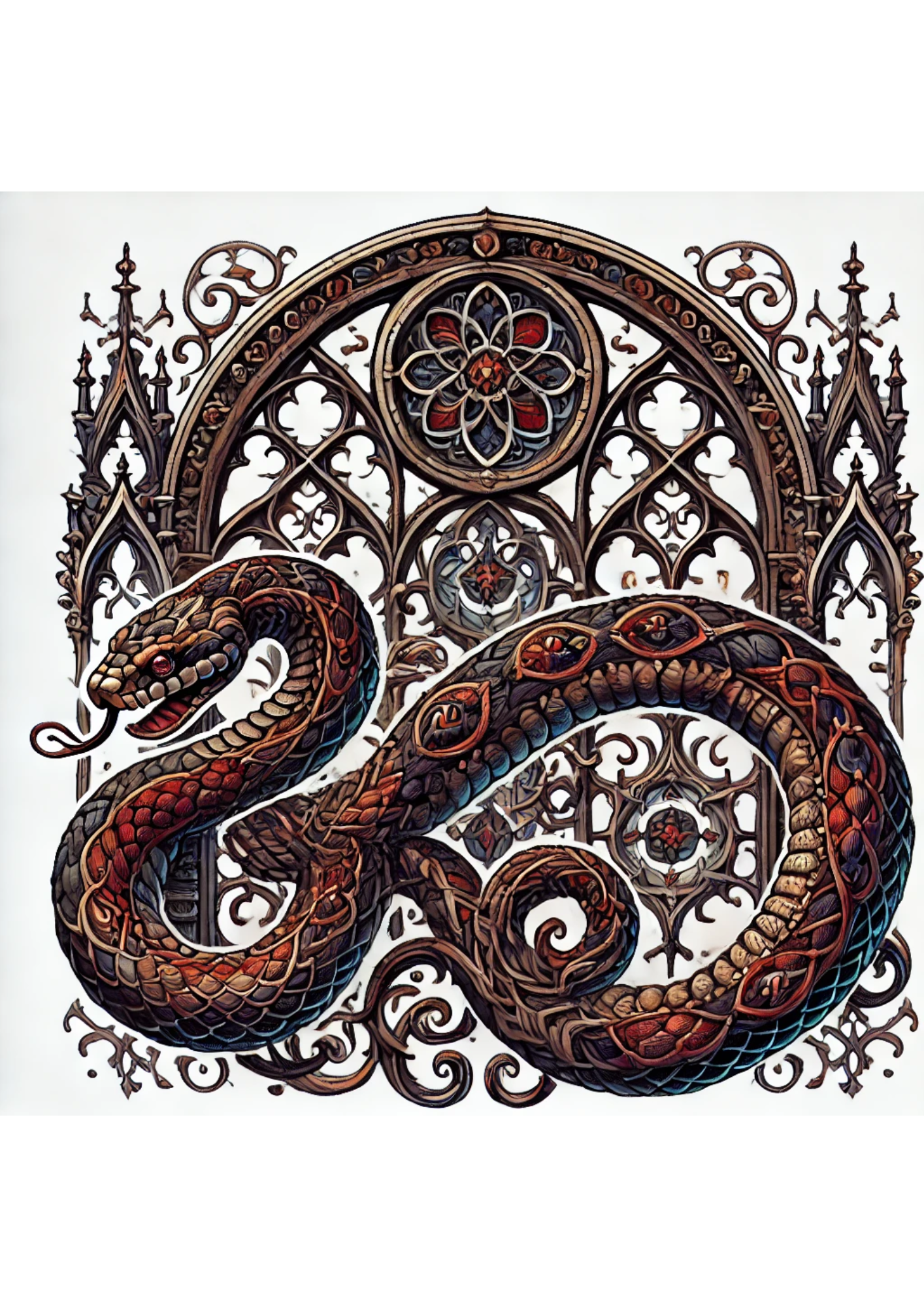 Sticker Sheet / Greeting Card – Snake In Gothic Style Full Cat. No. 2460