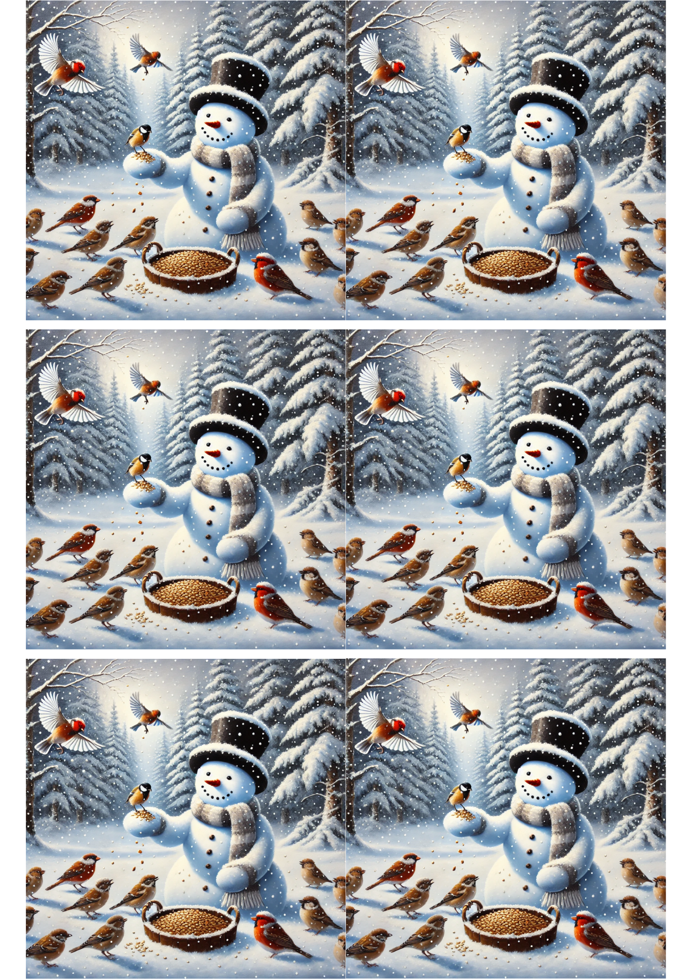 Sticker Sheet / Greeting Card – Snowman Feeds Birds Collage Cat. No. 2461