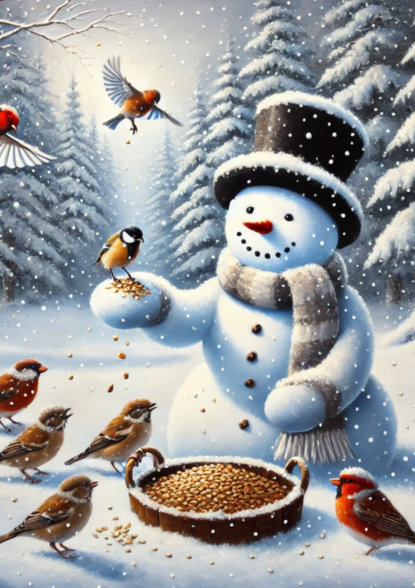 Sticker Sheet / Greeting Card – Snowman Feeds Birds Full Cat. No. 2462