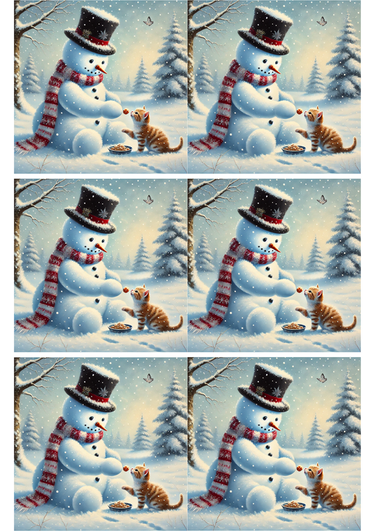 Sticker Sheet – Snowman Is Feeding Little Kitten Collage Cat. No. 2465
