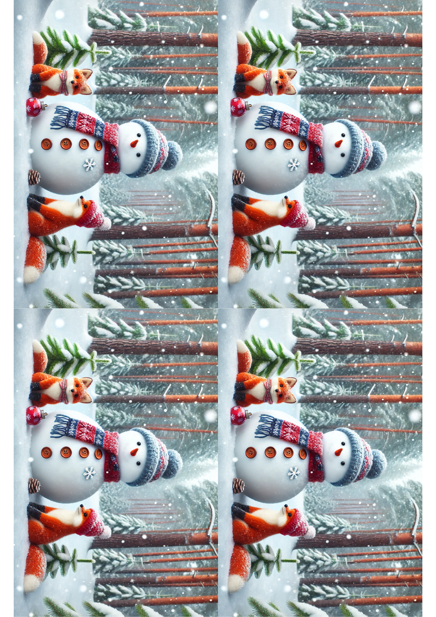 Sticker Sheet / Greeting Card – Snowman and Foxes Collage Cat. No. 2467