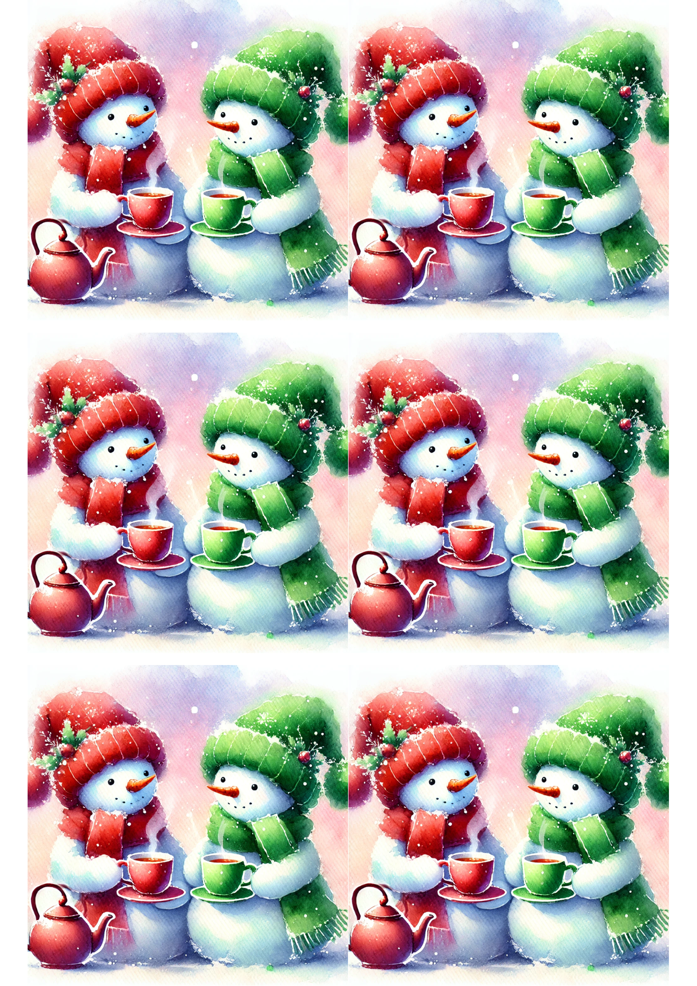 Sticker Sheet / Greeting Card – Snowmen Pastel Colors Collage Cat. No. 2471