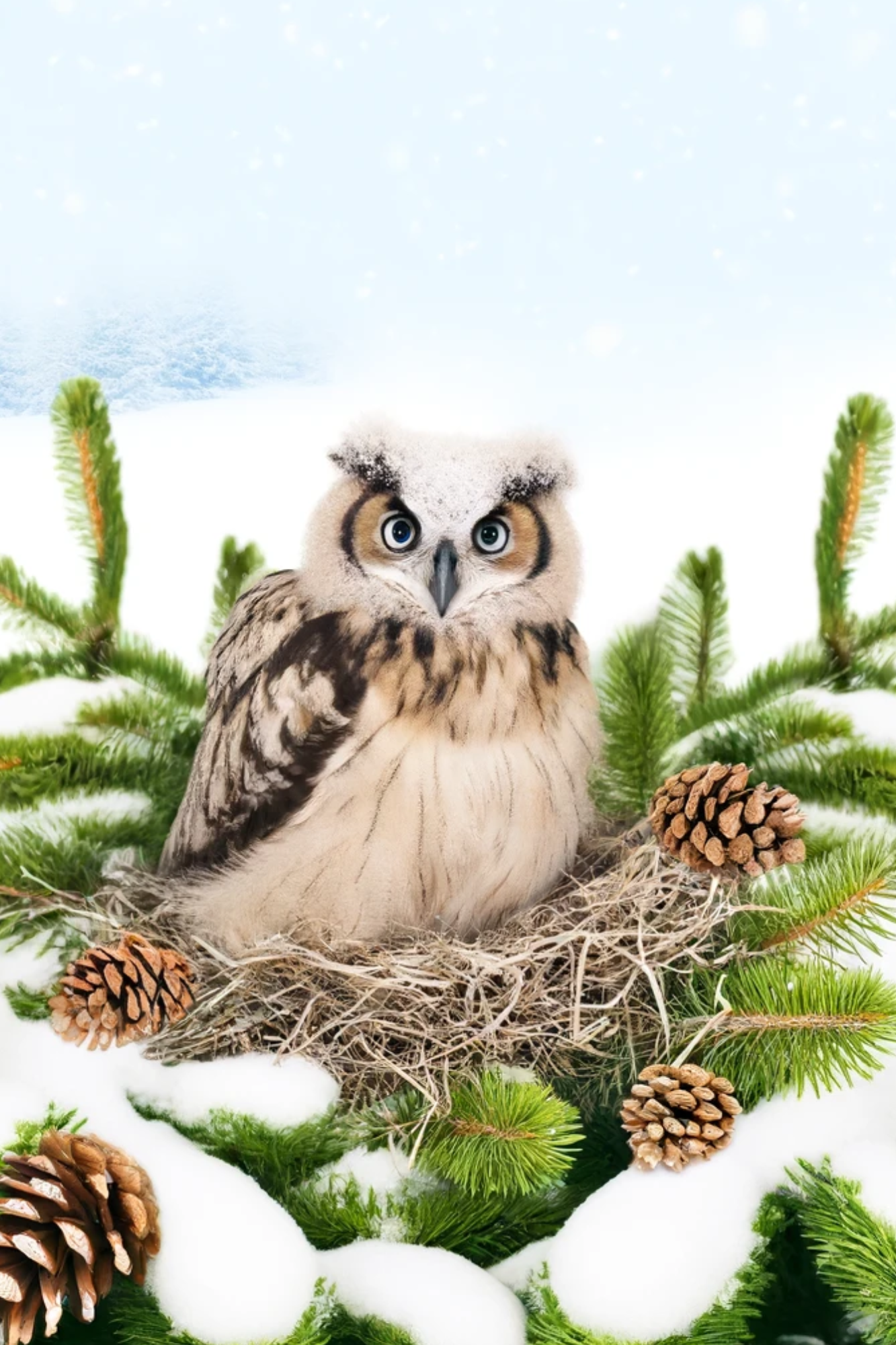 Sticker Sheet / Greeting Card – Owl In The Nest On The Fir Tree 2 Full Cat No. 794