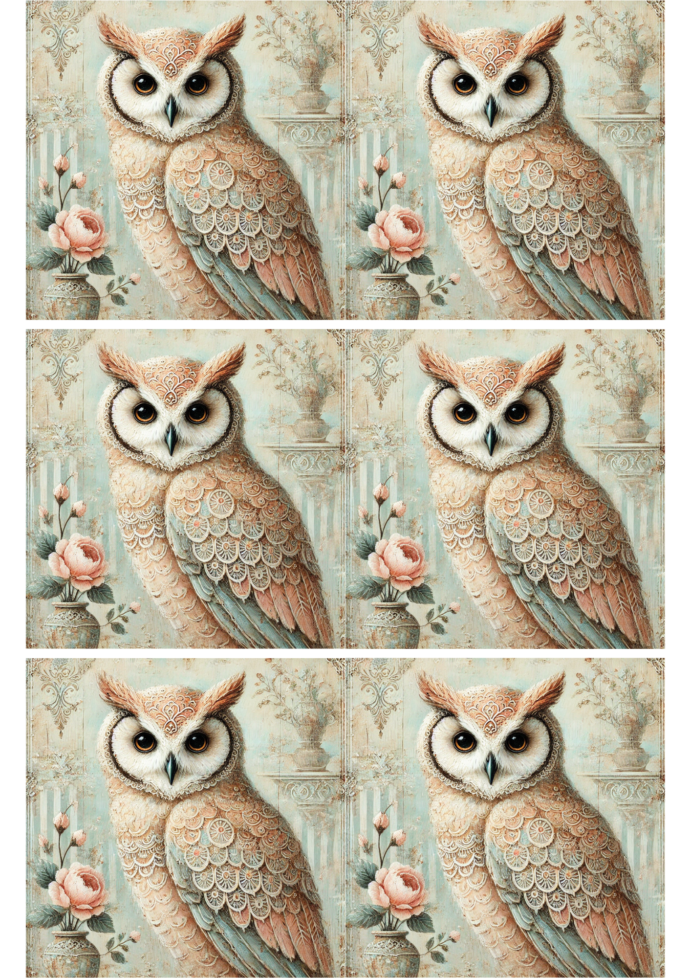 Sticker Sheet / Greeting Card – Owl Shabby Chic Collage Cat. No. 2479