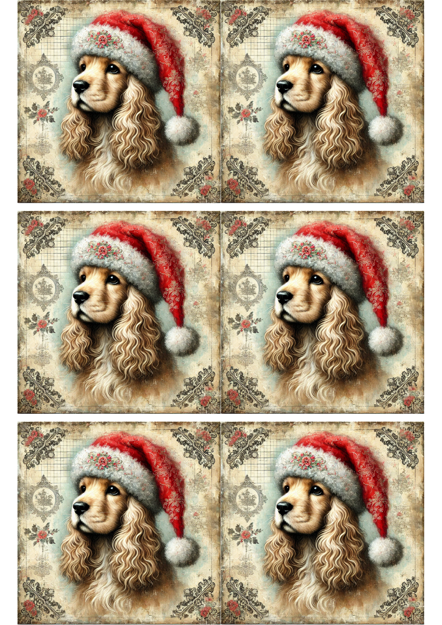 Sticker Sheet / Greeting Card – Cocker Spaniel Shabby Chic Collage Cat. No. 2481